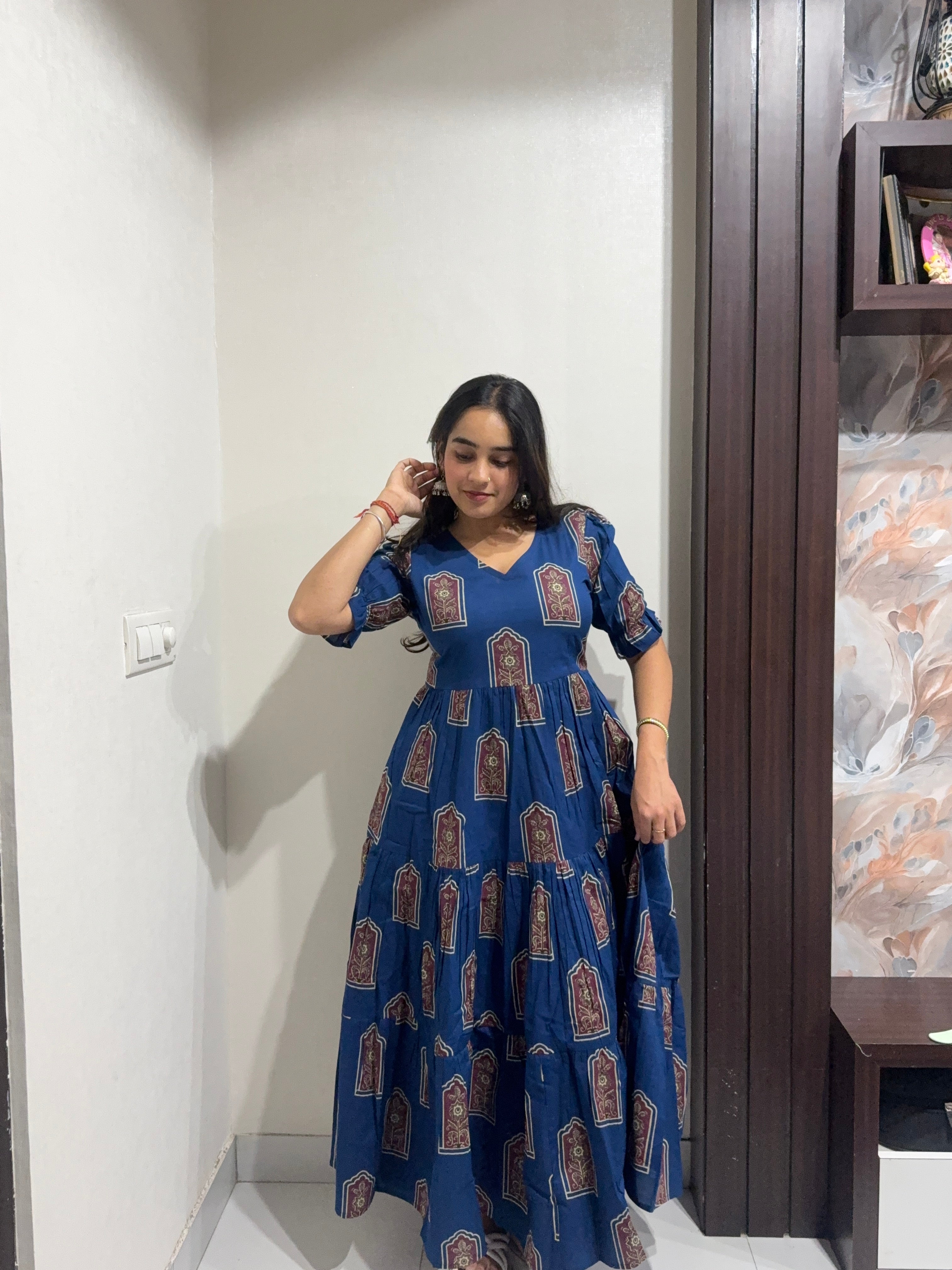 Blue Motif Anarkali Dress