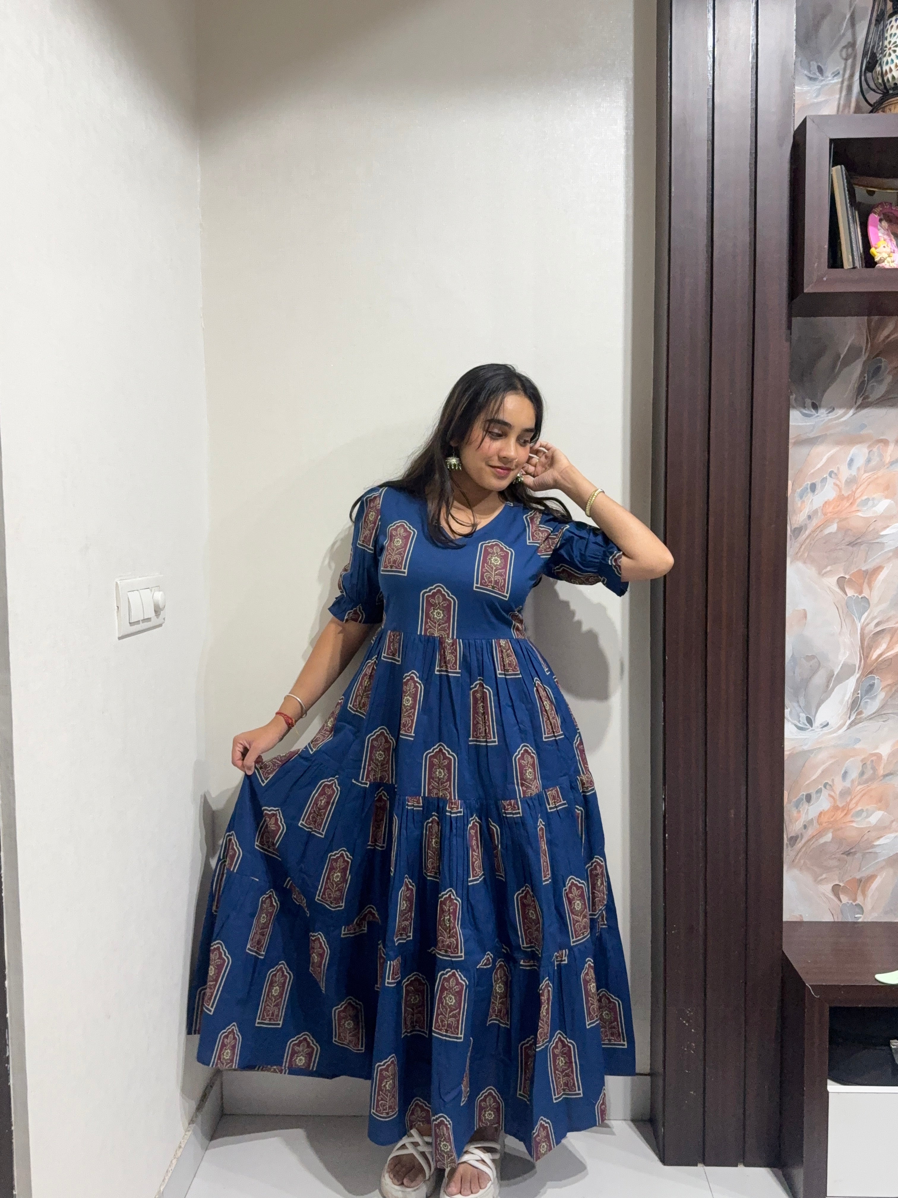 Blue Motif Anarkali Dress