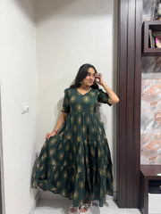 Green Motif Anarkali Dress