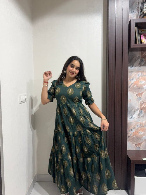 Green Motif Anarkali Dress