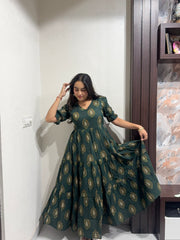 Green Motif Anarkali Dress
