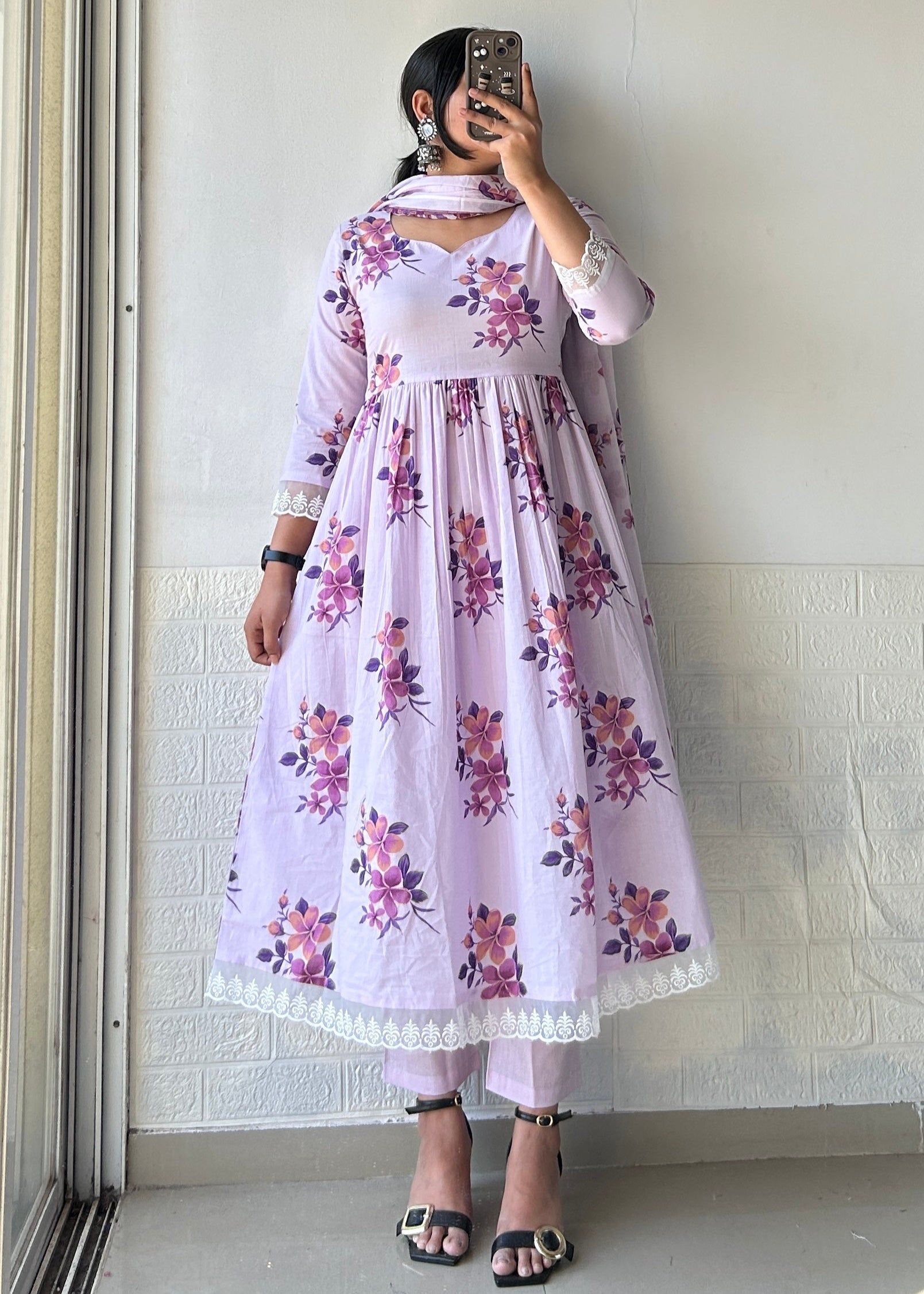 Lavender Floral Kurta Set with Dupatta
