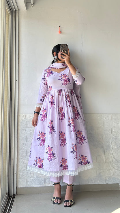Lavender Floral Kurta Set with Dupatta