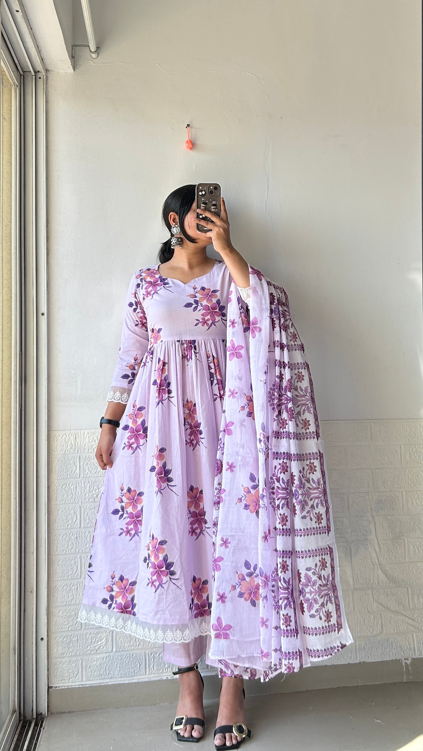 Lavender Floral Kurta Set with Dupatta