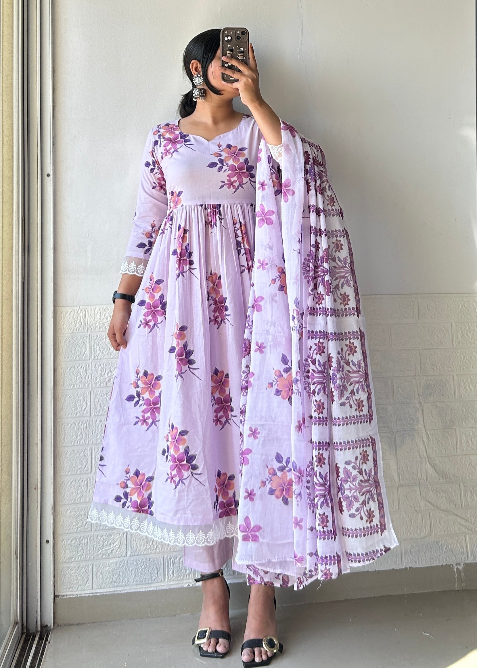 Lavender Floral Kurta Set with Dupatta