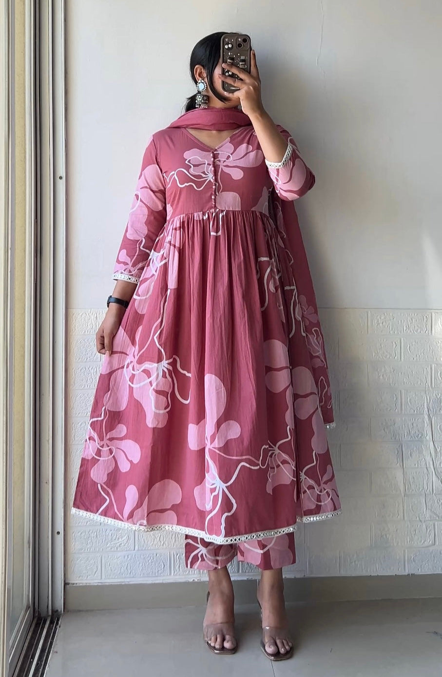 Floral Pink Kurta Set with Dupatta