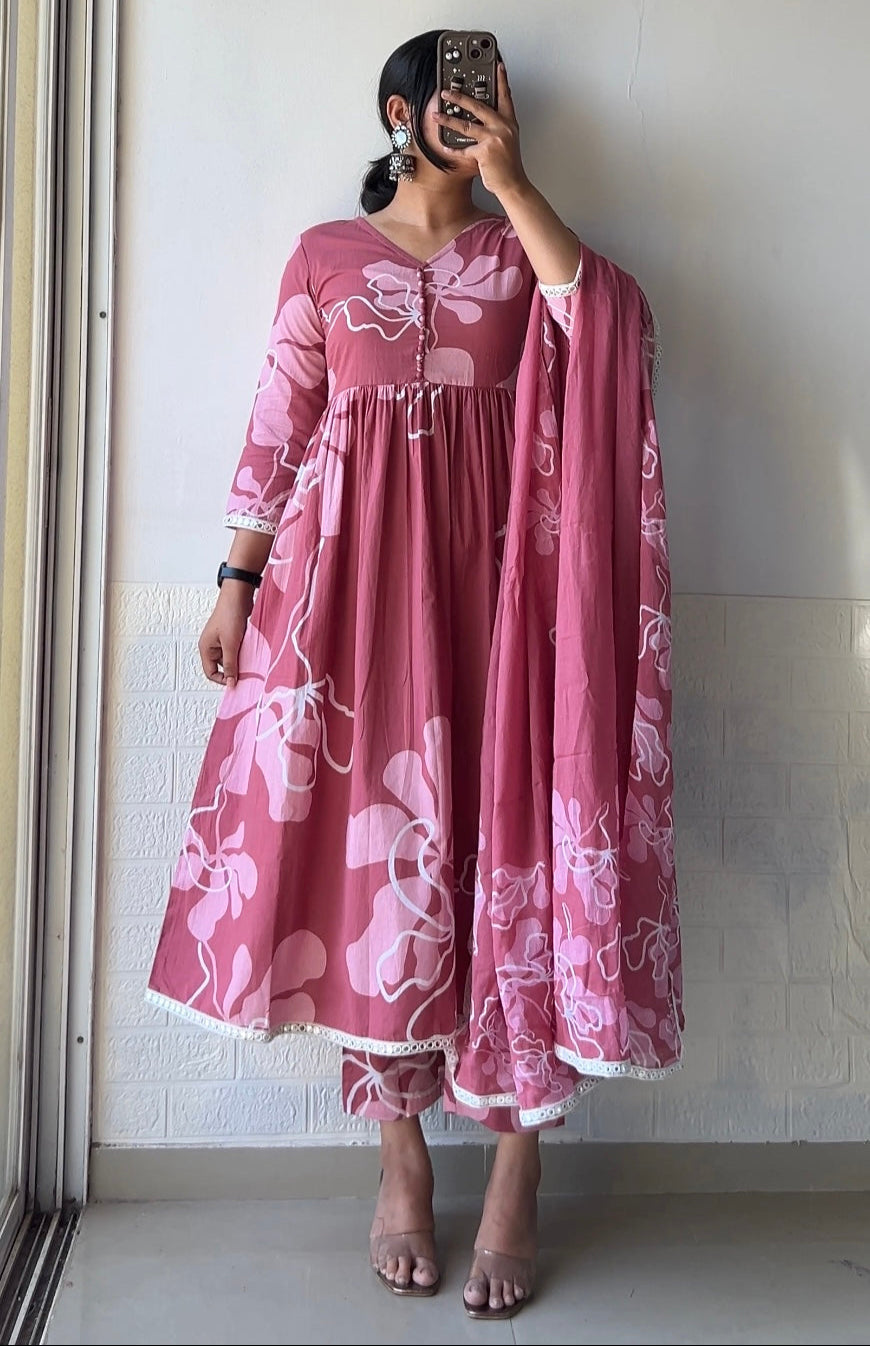 Floral Pink Kurta Set with Dupatta