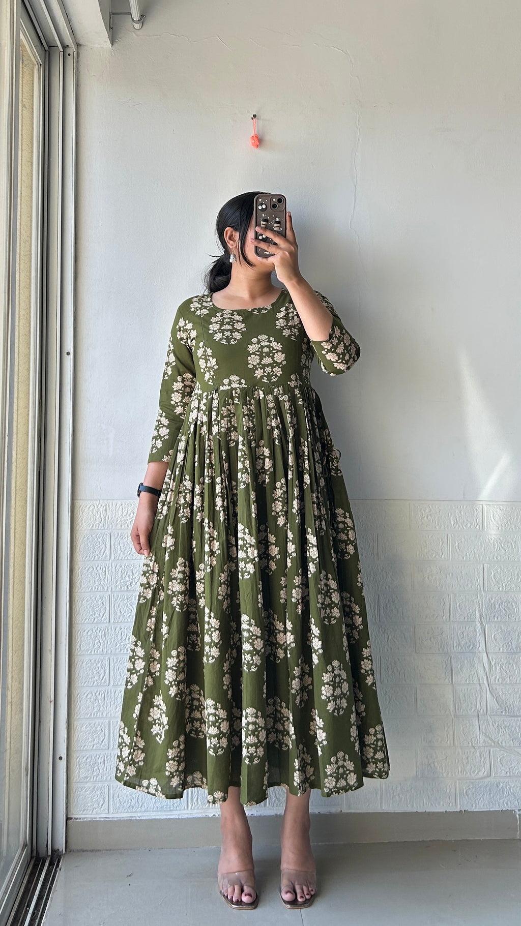 Emerald Garden Pleated Anarkali Dress