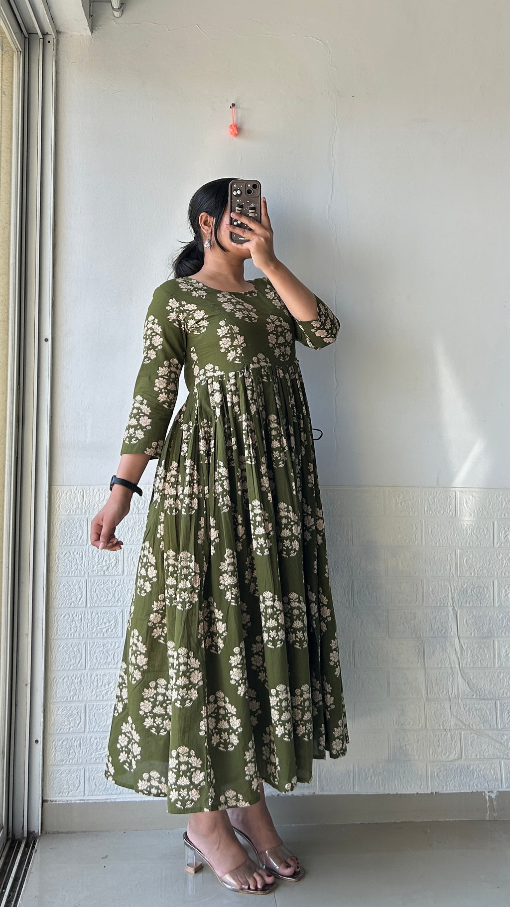 Emerald Garden Pleated Anarkali Dress