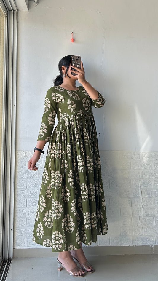 Emerald Garden Pleated Anarkali Dress