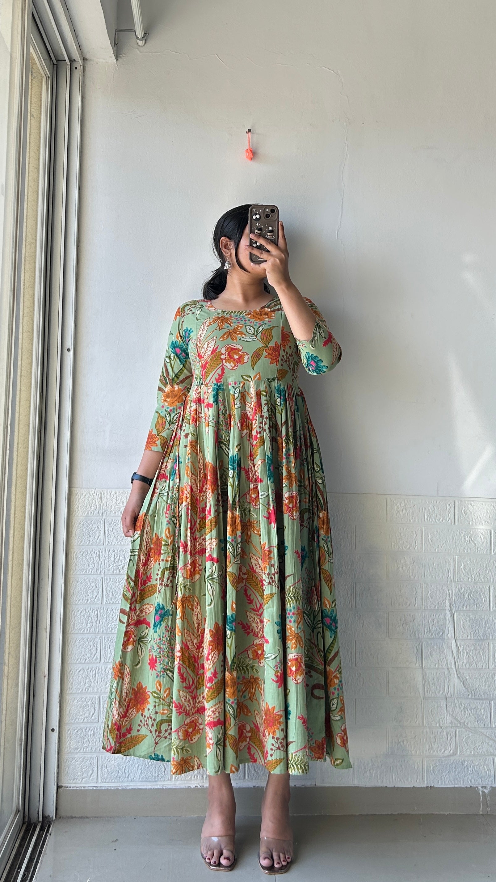 Botanic Charm Pleated Anarkali Dress