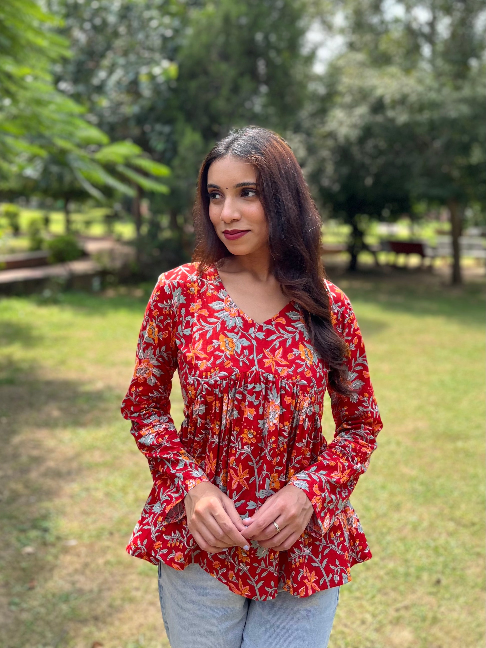 Bloom Bliss Handblock Peplum Top