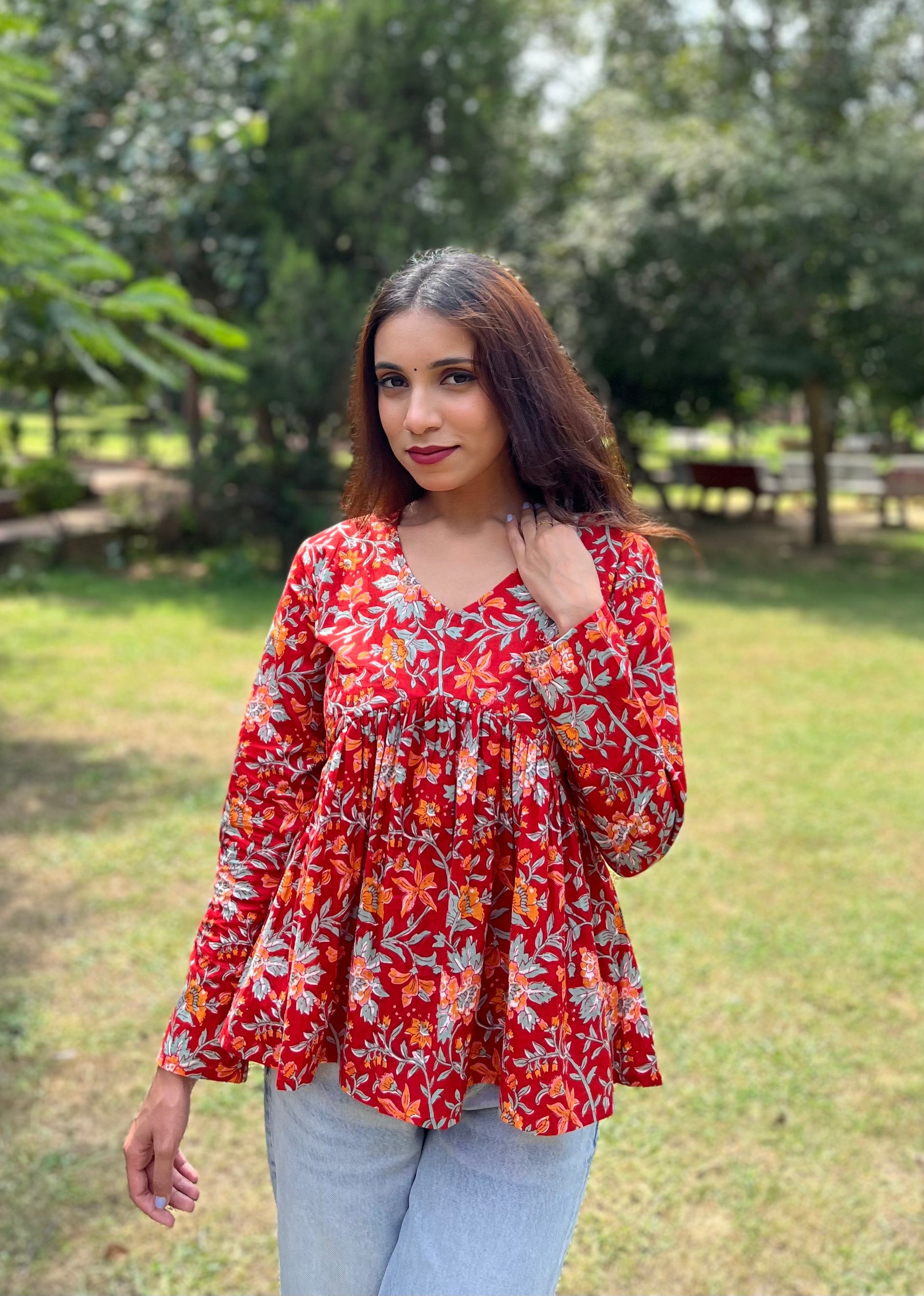Bloom Bliss Handblock Peplum Top