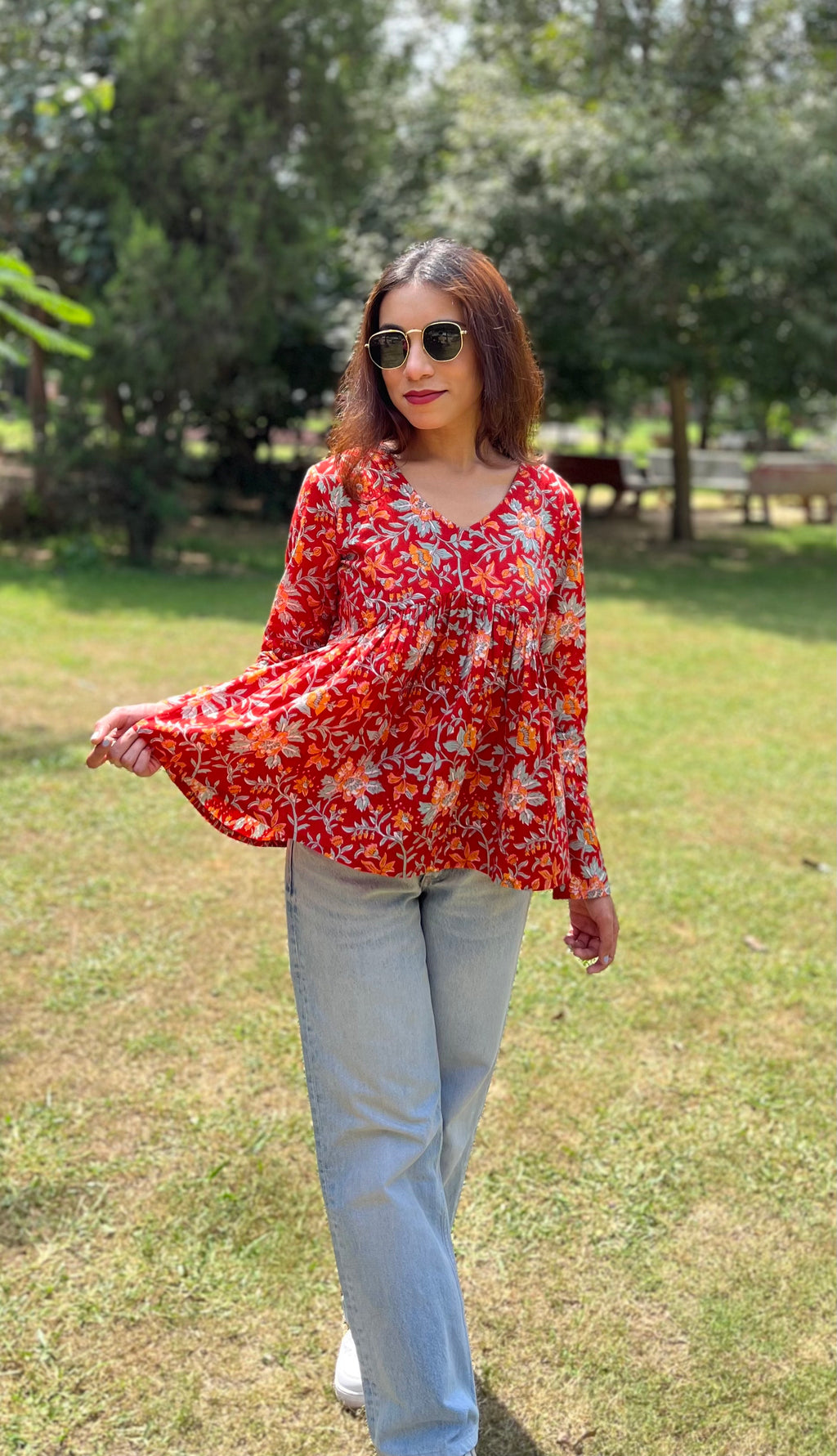 Bloom Bliss Handblock Peplum Top