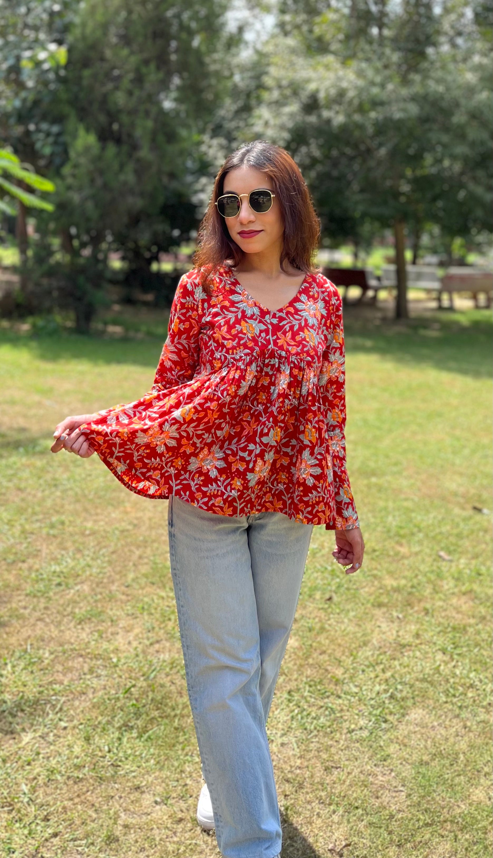 Bloom Bliss Handblock Peplum Top