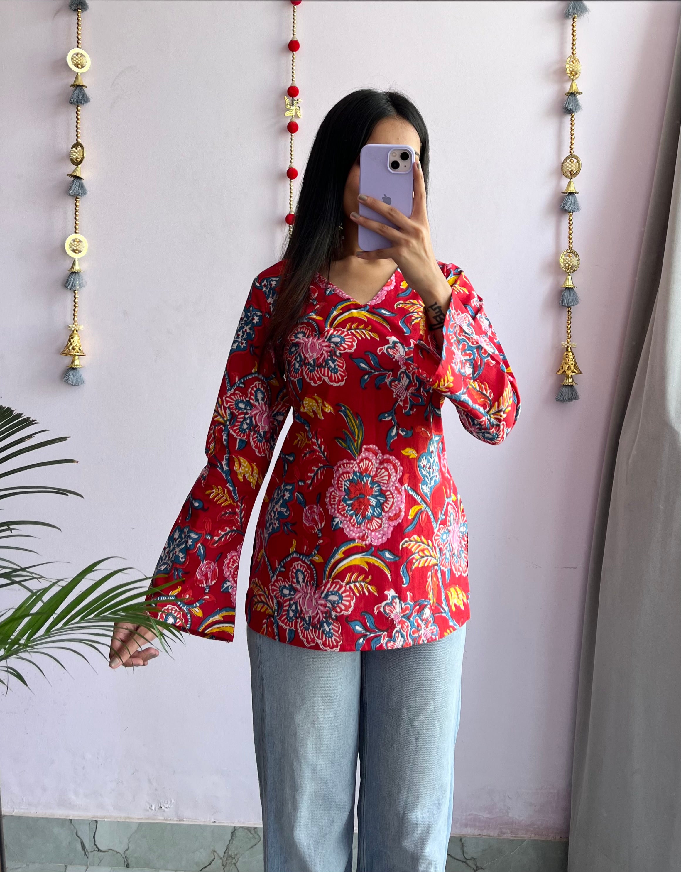 Floral Fiesta Bell Sleeve Kurti