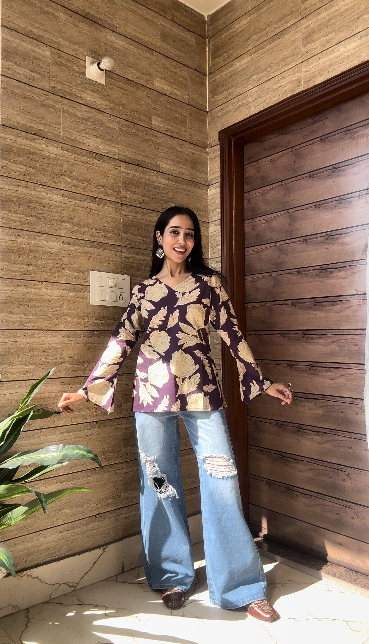 Purple Bell sleeves short Kurta