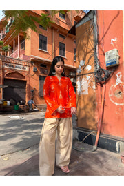 Orange Handblock Farshi Salwar Set