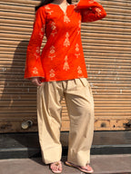 Orange Handblock Farshi Salwar Set