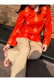 Orange Handblock Farshi Salwar Set