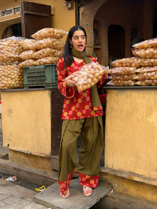 Red Farshi Salwar Set with Dupatta