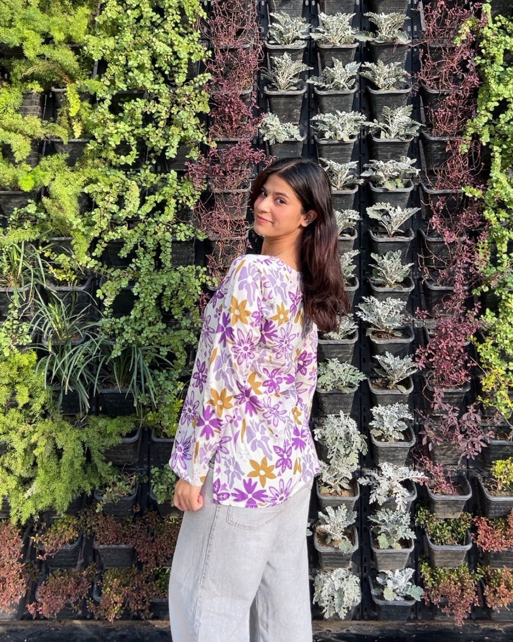 Purple Blossom Bell Sleeve Kurti