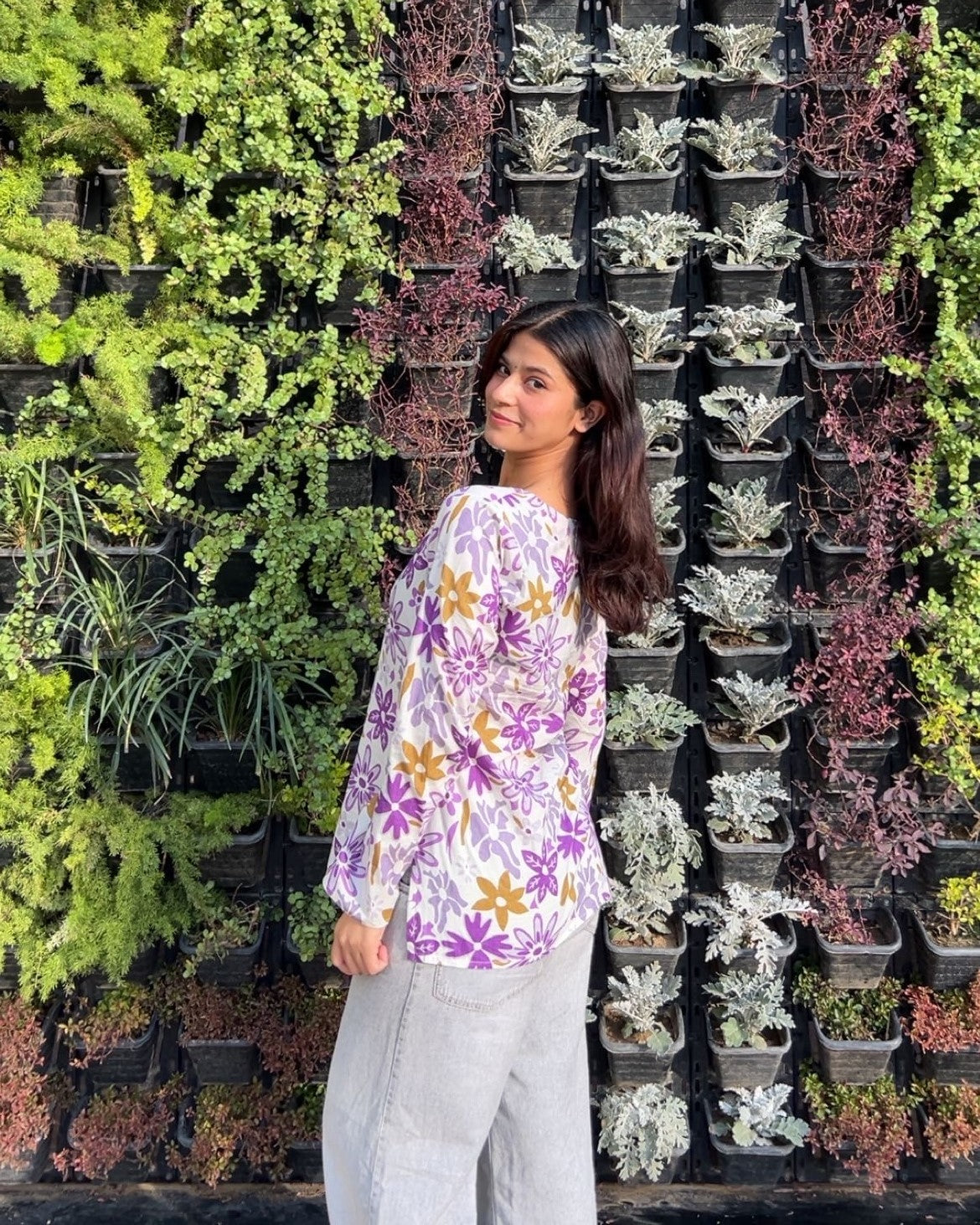 Purple Blossom Bell Sleeve Kurti