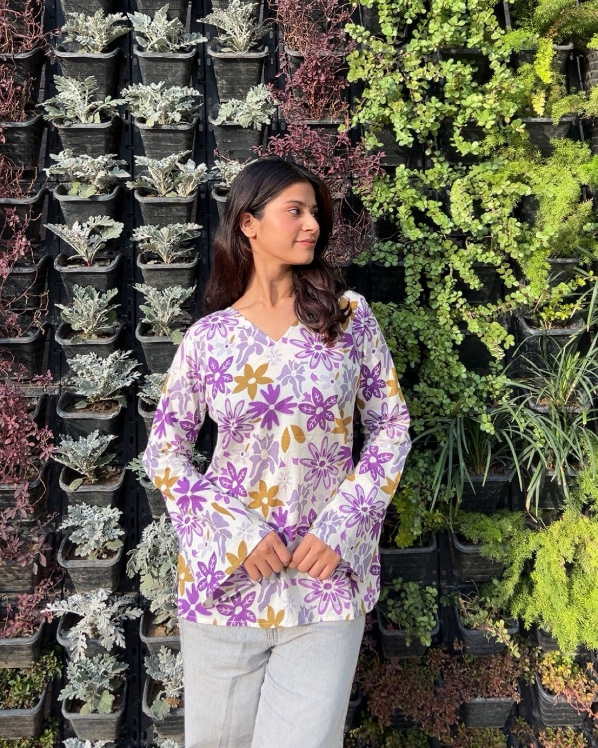 Purple Blossom Bell Sleeve Kurti