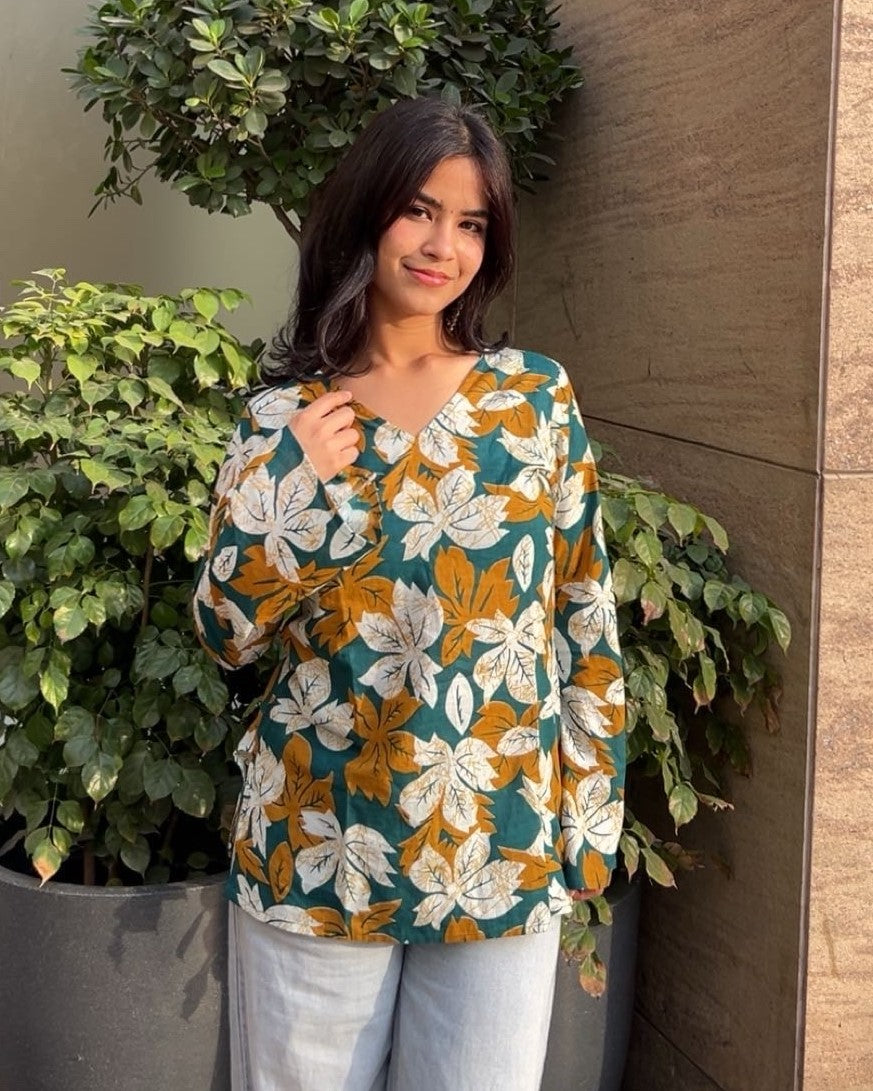 Leafy Bell Sleeve Kurti