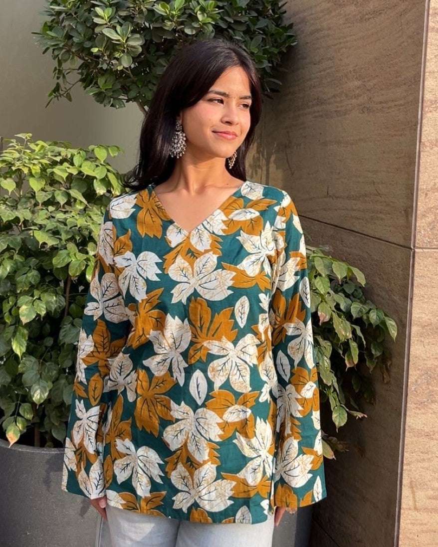 Leafy Bell Sleeve Kurti