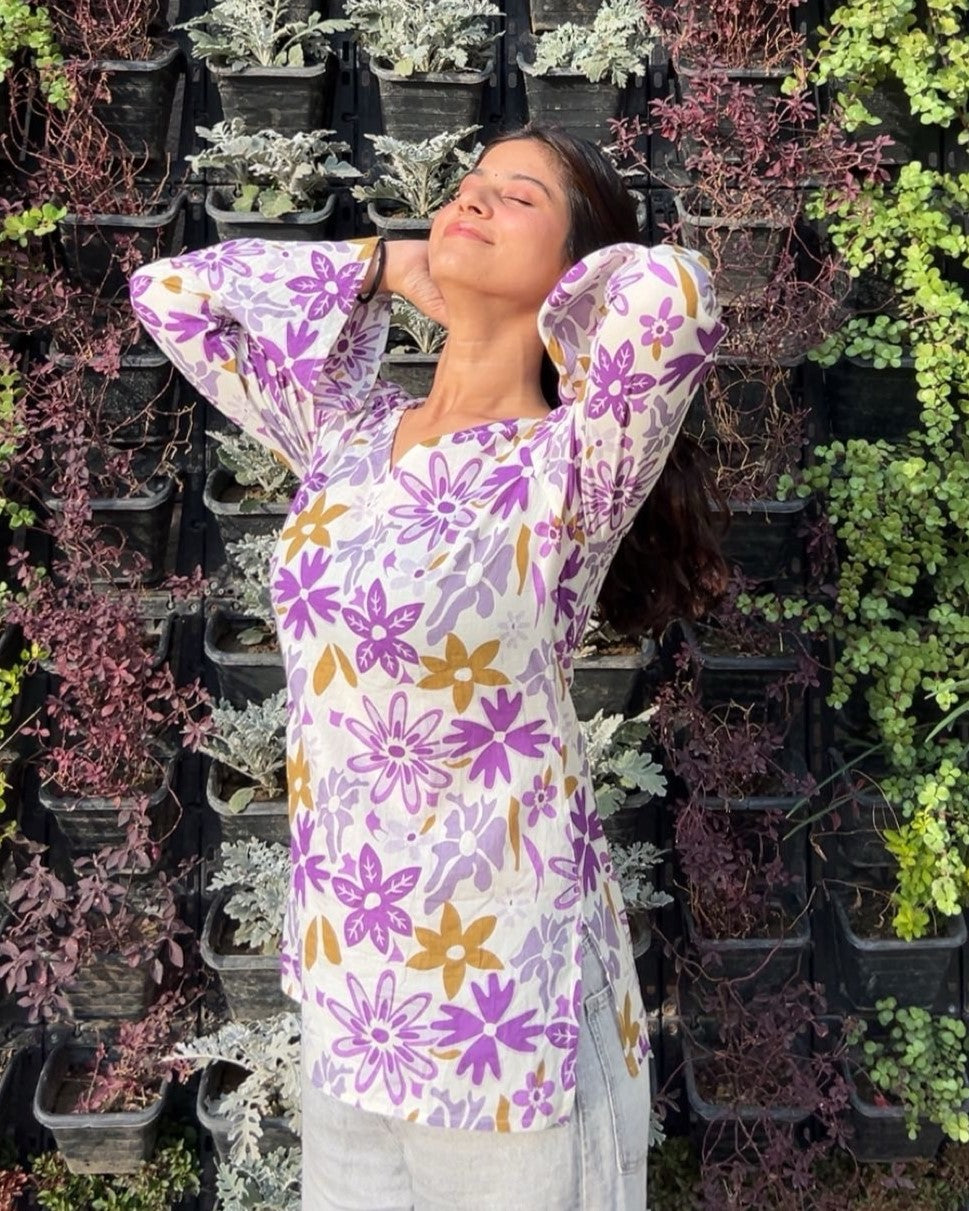 Purple Blossom Bell Sleeve Kurti