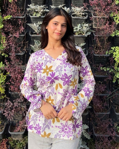 Purple Blossom Bell Plus Size Kurti