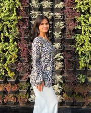 Navy Blossom Bell Plus Size Kurti