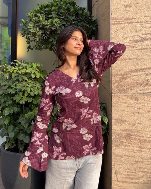 Lavender Bell Sleeve Plus Size Kurti