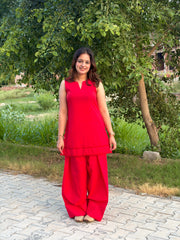 Scarlet Red Lace Trim Farshi Salwar Set