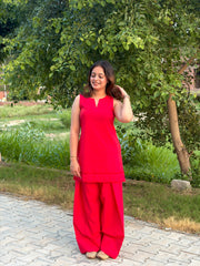 Scarlet Red Lace Trim Farshi Salwar Set