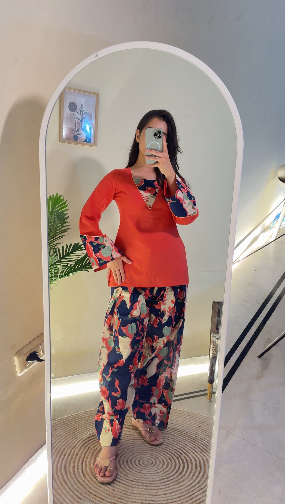 Orange Flower Farshi Salwar Set