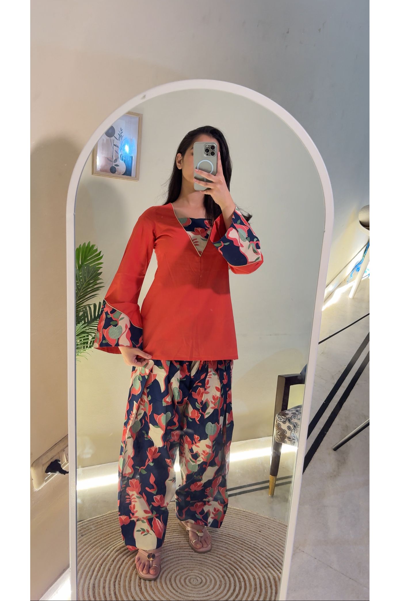 Orange Flower Farshi Salwar Set