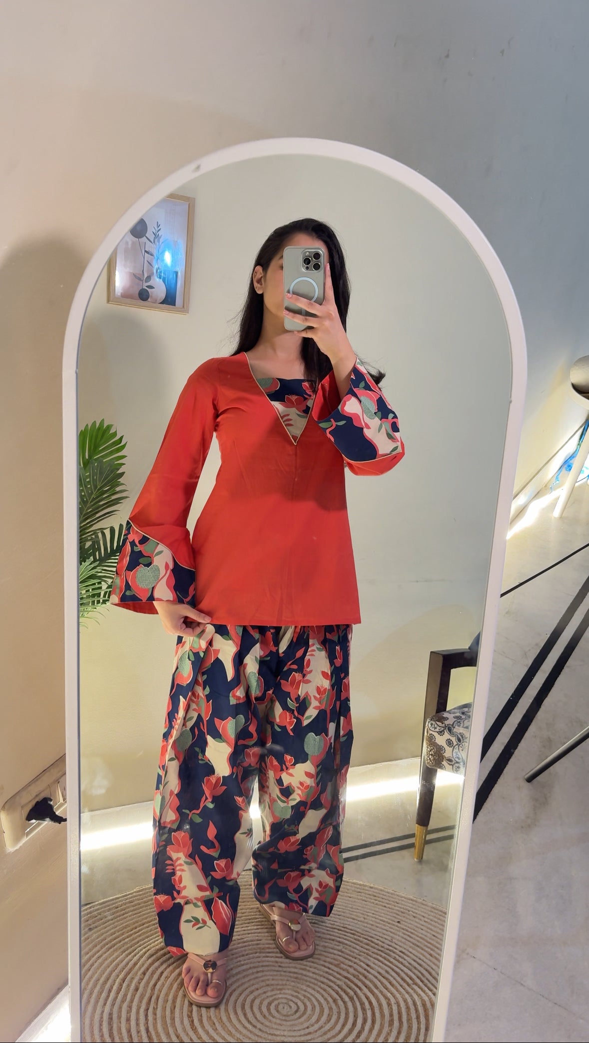 Orange Flower Farshi Salwar Set
