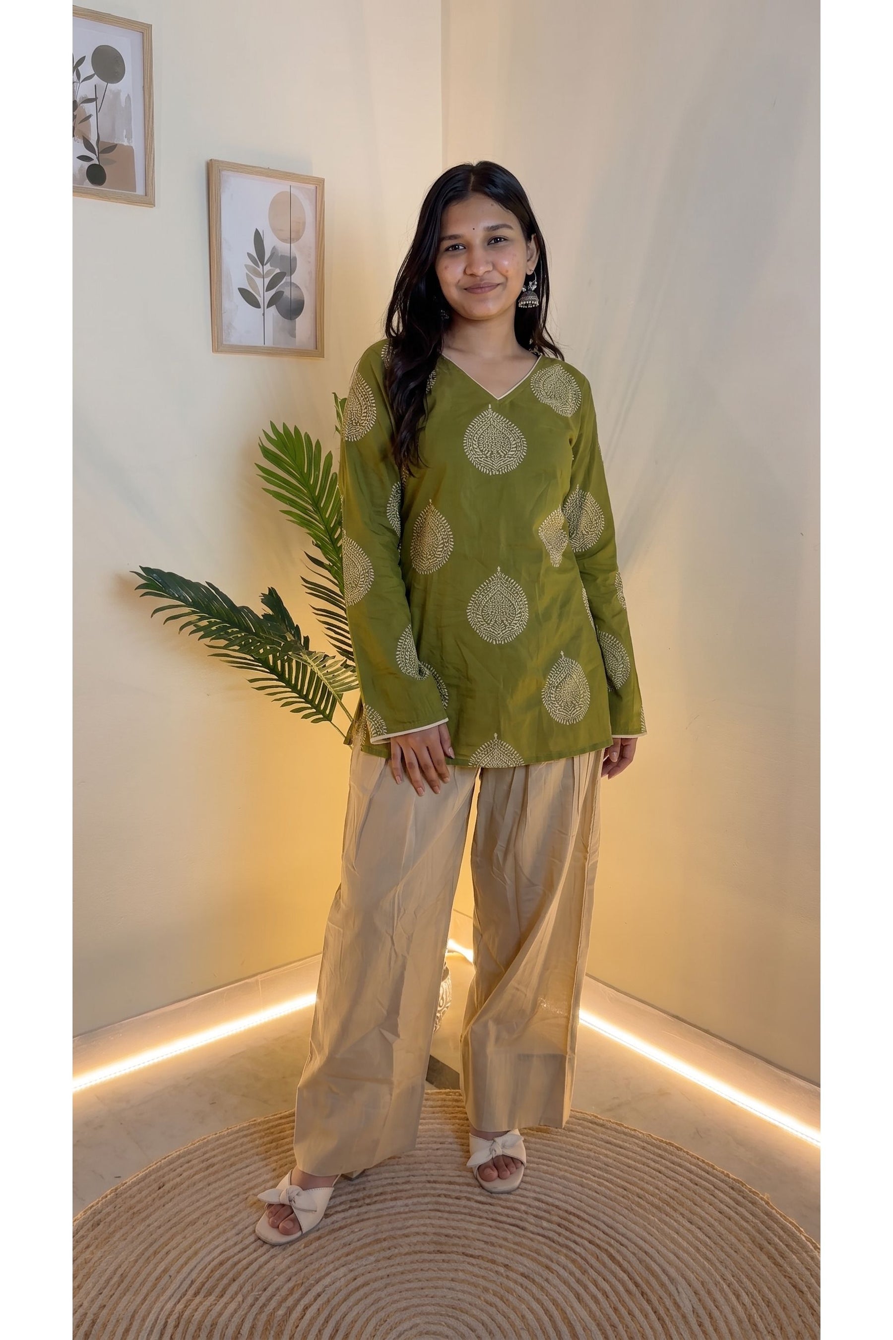 Olive Paisley Farshi Salwar Set