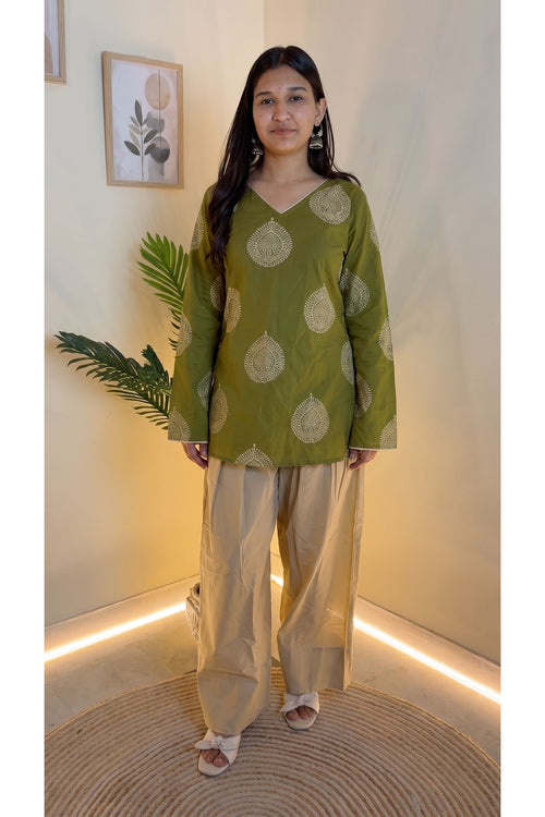 Olive Paisley Farshi Salwar Set