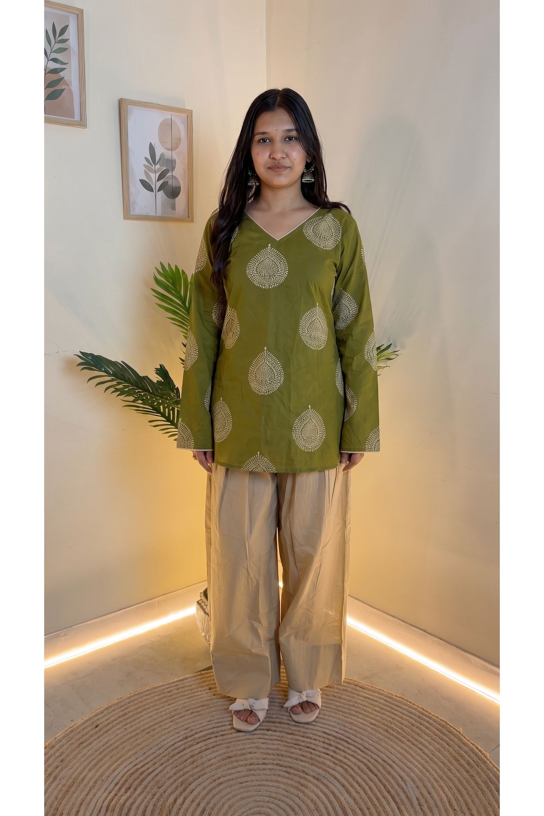 Olive Paisley Farshi Salwar Set