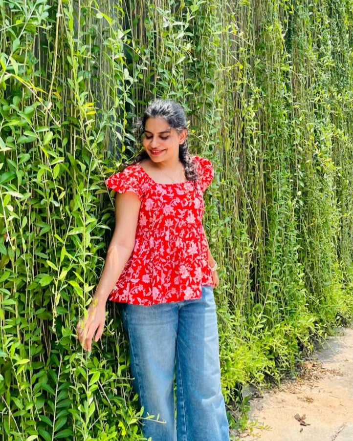 Red White Peplum Top