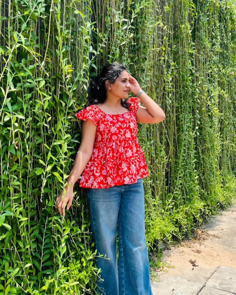 Red White Peplum Top