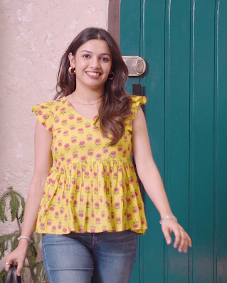 Mustard Petal Flare Top