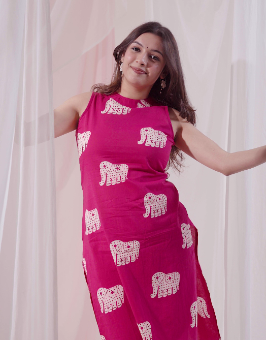 Gulabi Gaj Kurti Co-ord Set