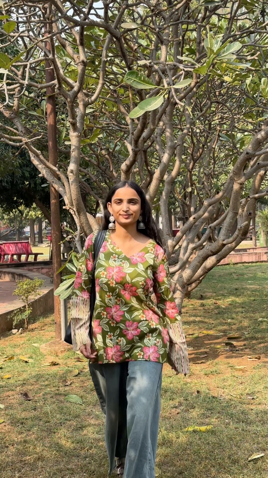 Olive Gulbahar Bell Sleeve Kurti