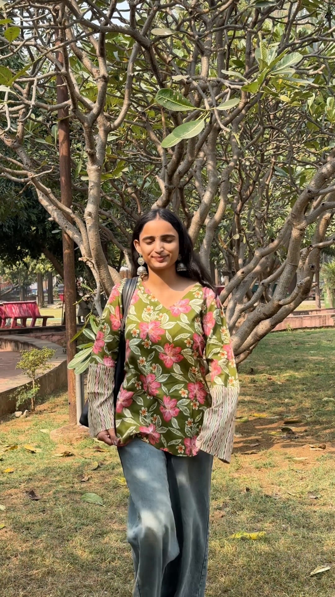 Olive Gulbahar Bell Sleeve Kurti