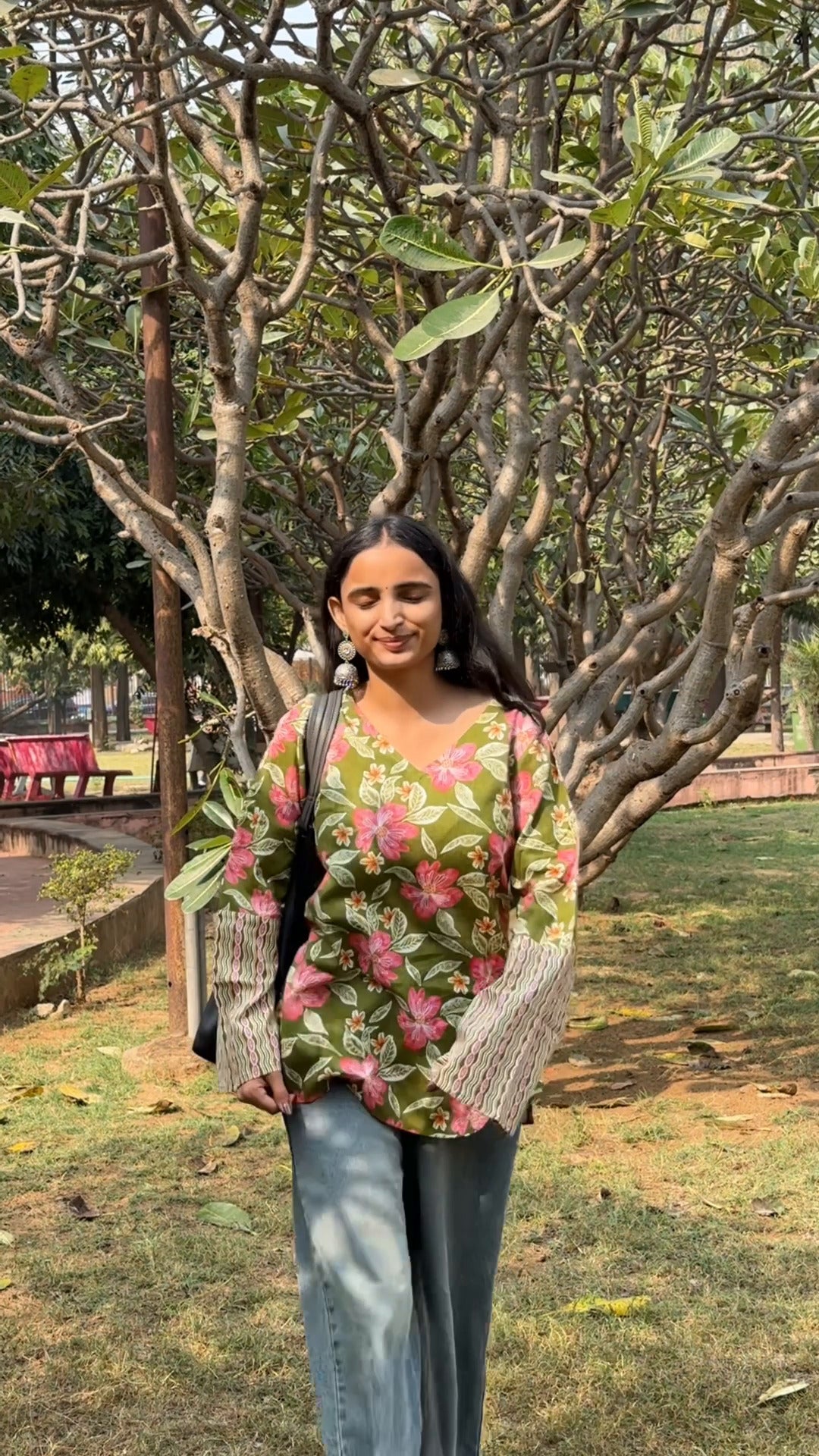 Olive Gulbahar Bell Sleeve Kurti