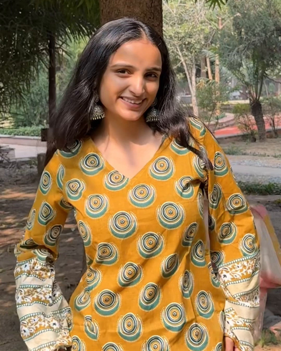 Mustard Mandala Muse Bell Sleeve Kurti